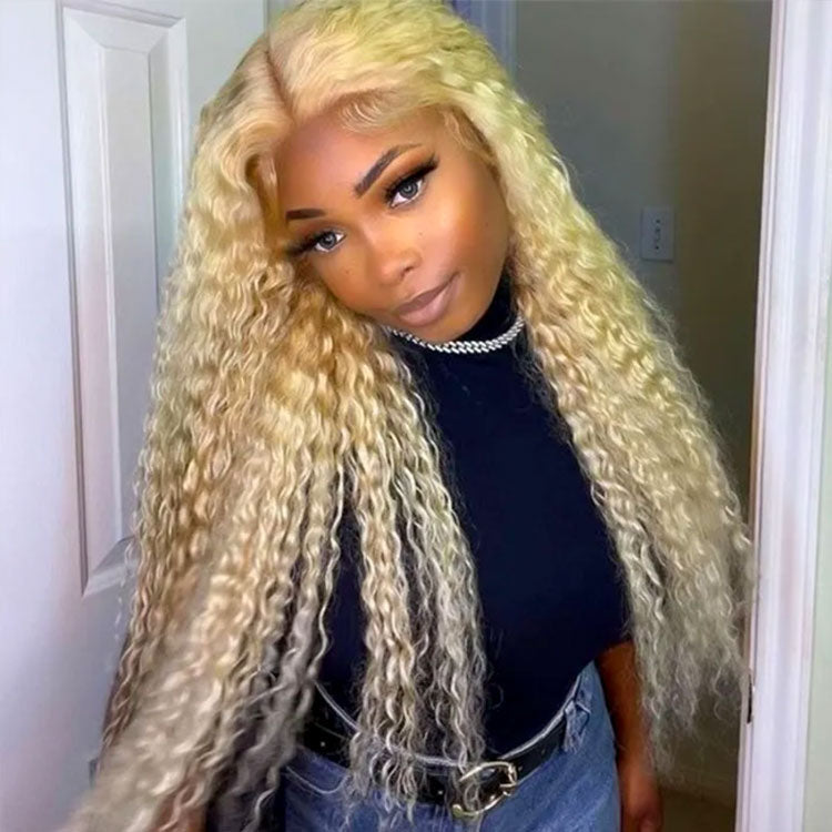 Blonde Water Wave Lace Front Wig 613 Human Hair Transparent Lace Wig