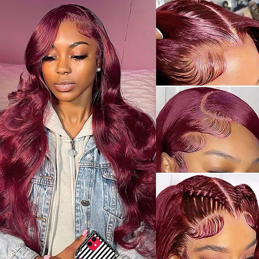 99J Body Wave Lace Front Wigs Affordable Burgundy Colored Human Hair Wig
