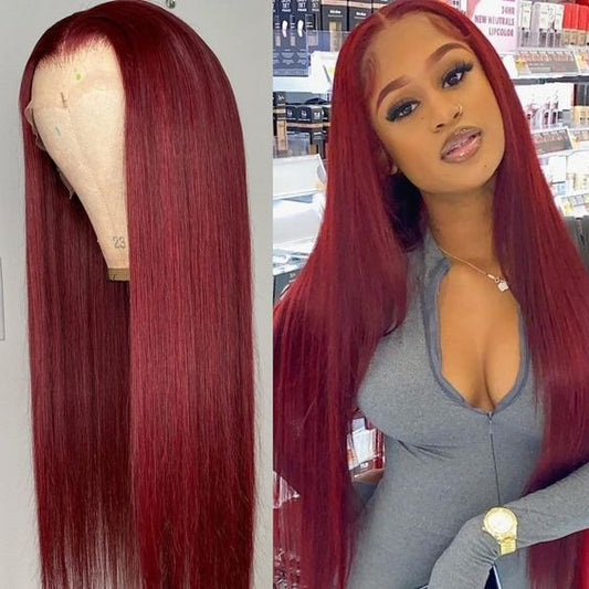 Colored Lace Front Wigs Straight Pre Plucked Human Hair With Baby Hair