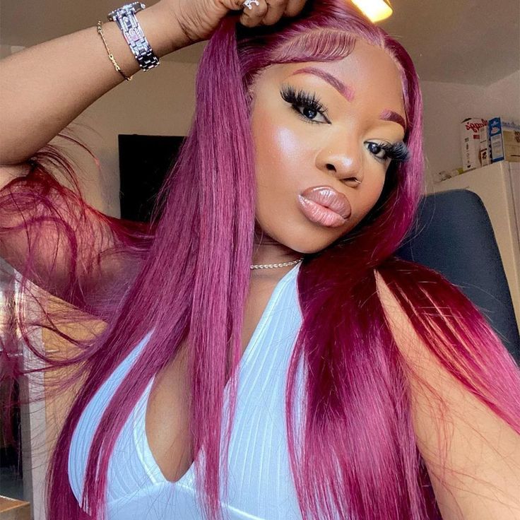 Colored Lace Front Wigs Straight Pre Plucked Human Hair With Baby Hair