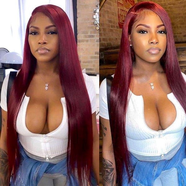 Colored Lace Front Wigs Straight Pre Plucked Human Hair With Baby Hair