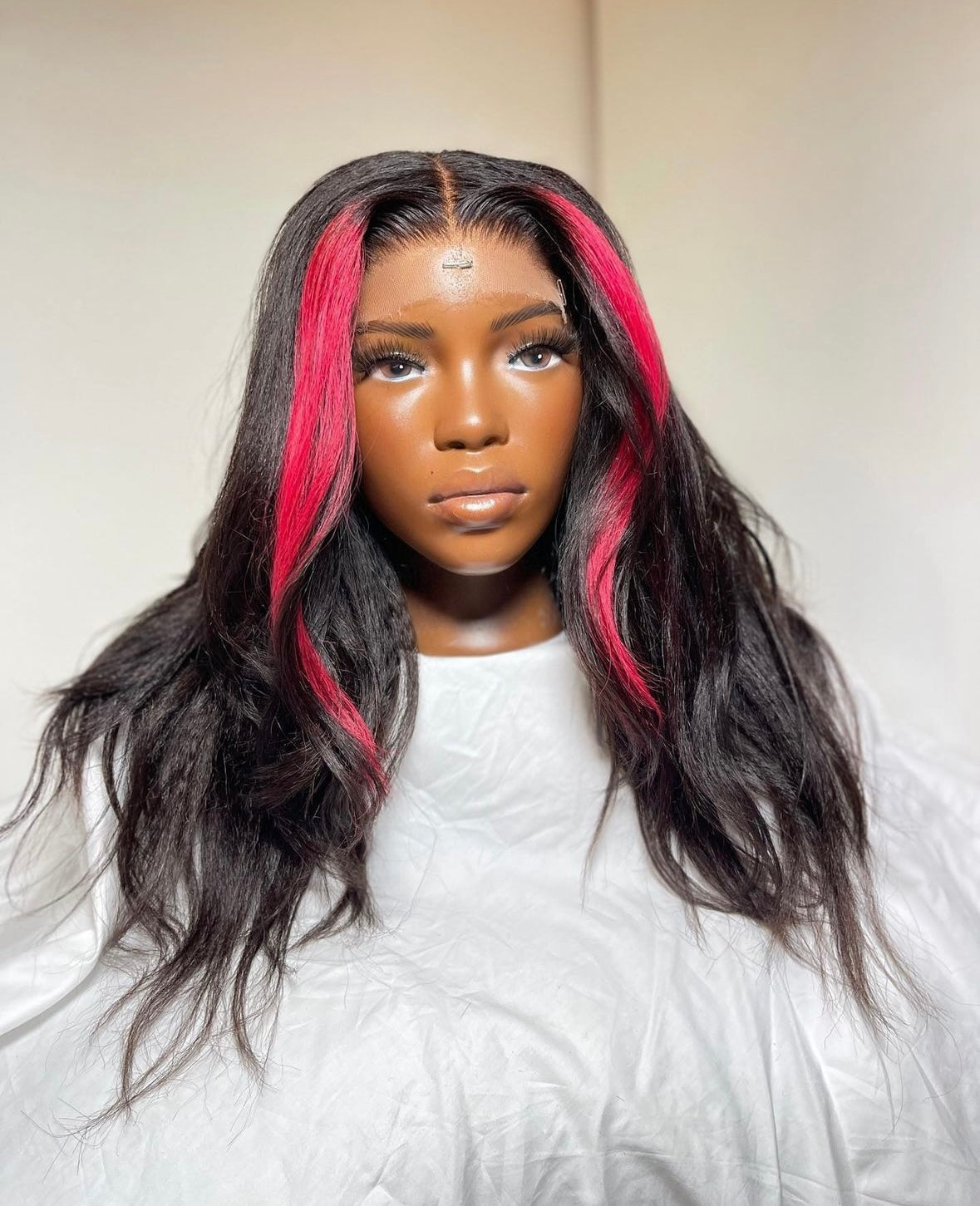 HD 5x5 closure pink highlights kinky wavy frontal unit