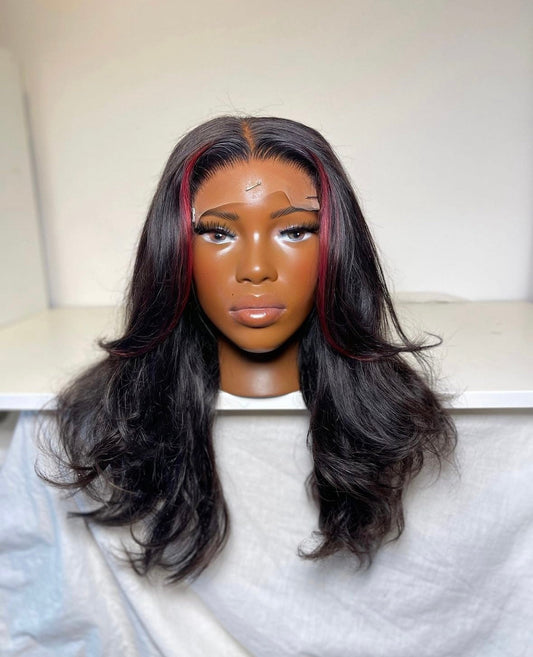 HD 5x5 closure pink highlights kinky wavy frontal unit