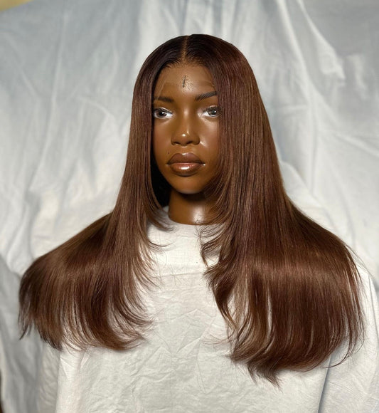 HD 5x5 closure Brown layered straight frontal