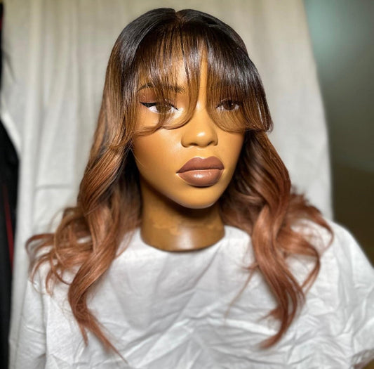 HD 5x5 closure light brown curtain bang wavy frontal