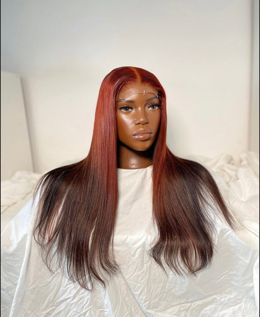 HD 5x5 closure red ombre highlight straight frontal unit