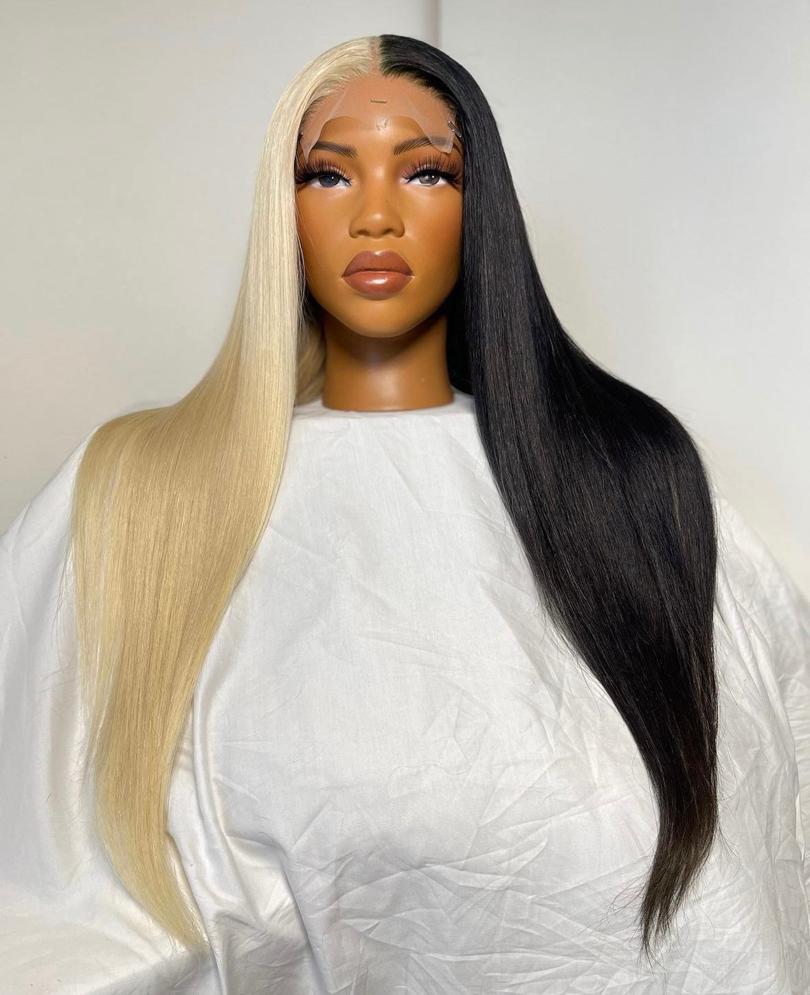 HD 5x5 closure part blonde part black straight frontal