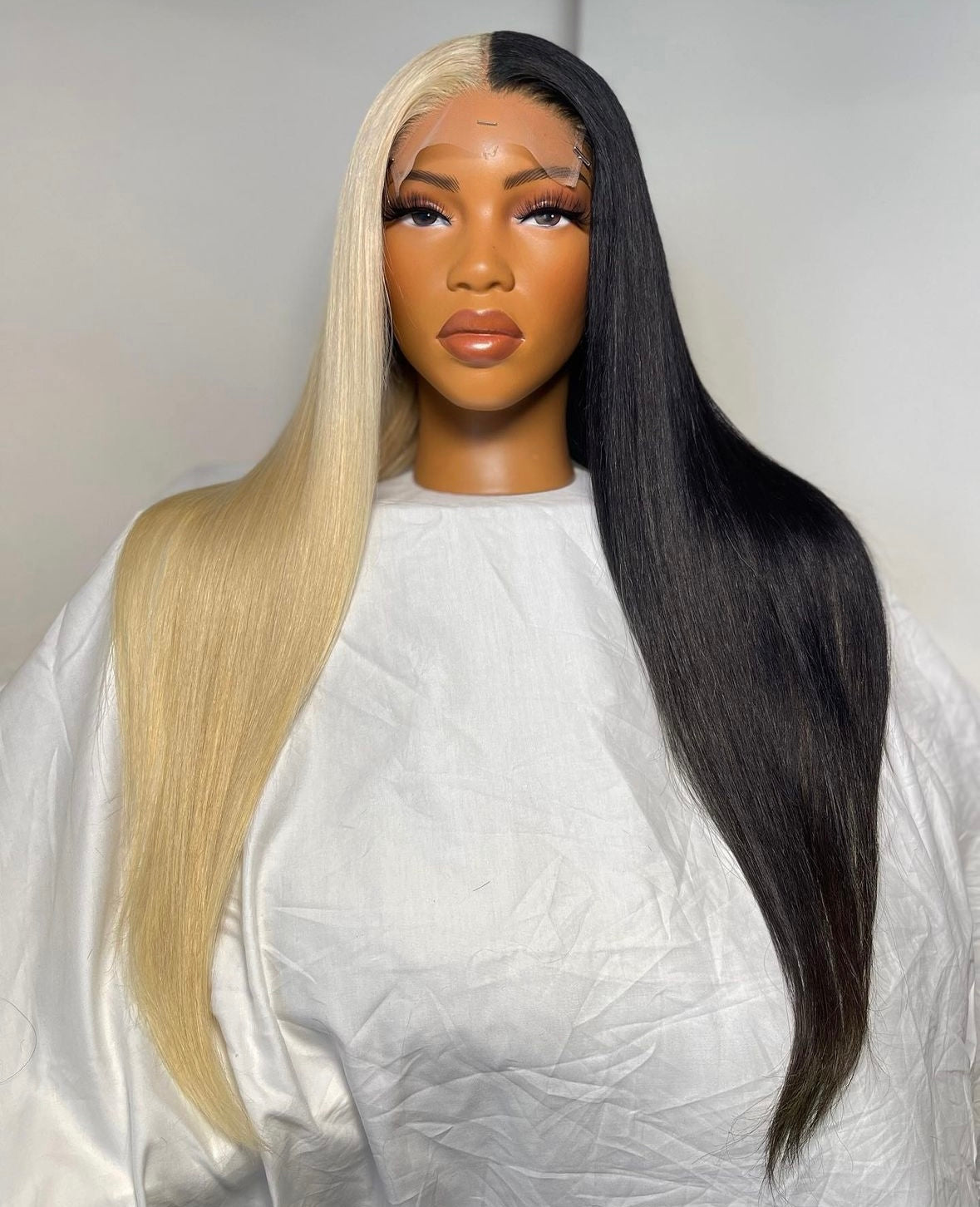 HD 5x5 closure part blonde part black straight frontal