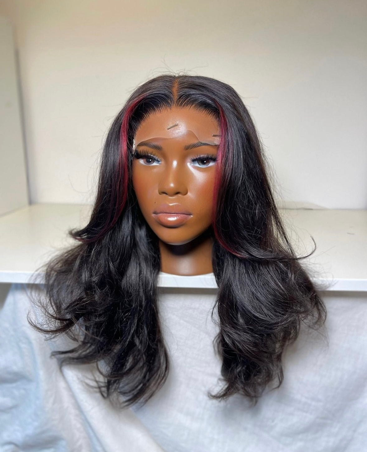 HD 5x5 closure pink highlights kinky wavy frontal unit