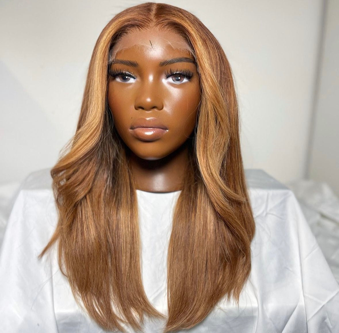 HD 6x6 closure honey blonde curtain bang straight frontal unit