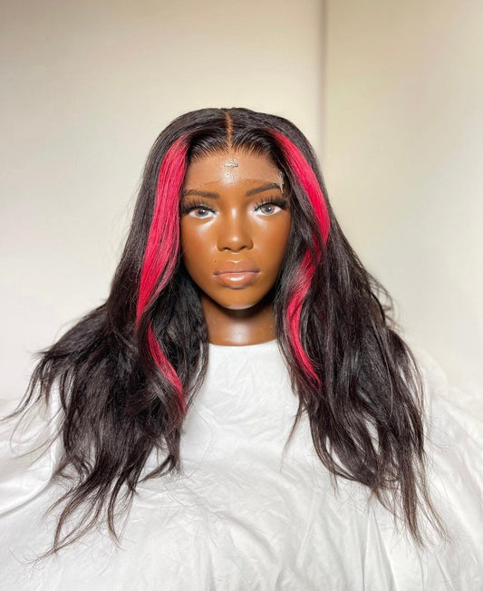 HD 5x5 closure pink highlights kinky wavy frontal unit
