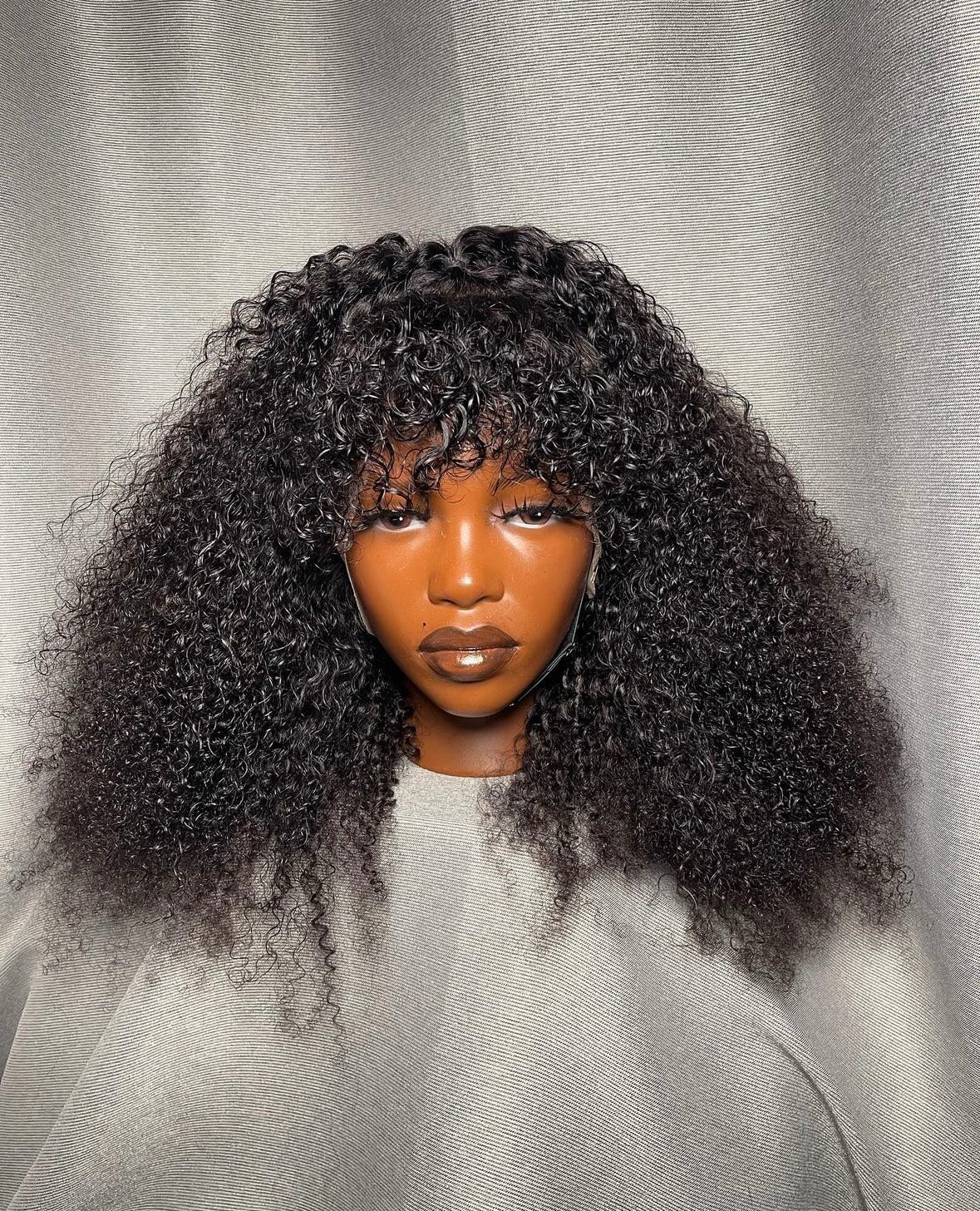 HD 13x4 natural black kinky curly fringe frontal unit