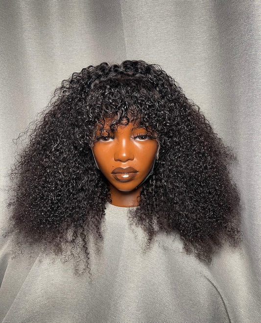 HD 13x4 natural black kinky curly fringe frontal unit