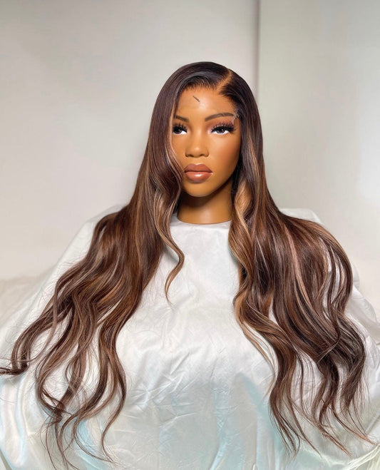 HD 6x6 ginger and blonde highlights wavy frontal