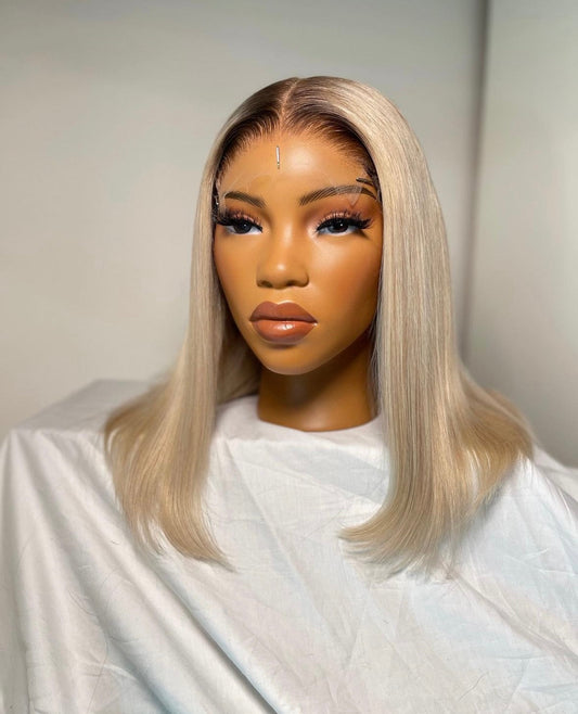 HD 5x5 closure white gold straight frontal bob