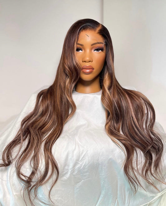 HD 6x6 ginger and blonde highlights wavy frontal