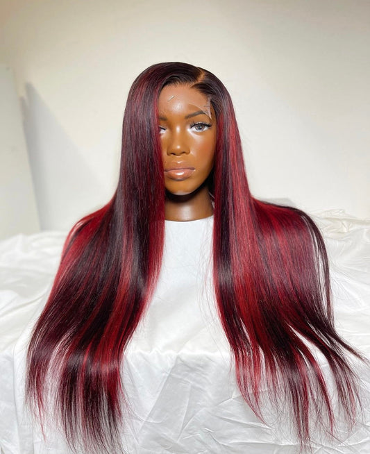 HD 5x5 closure red highlight straight frontal unit