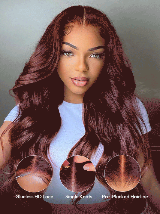 Reddish Brown Human Hair Wigs Body Wave Dark Red Brown Lace Wig