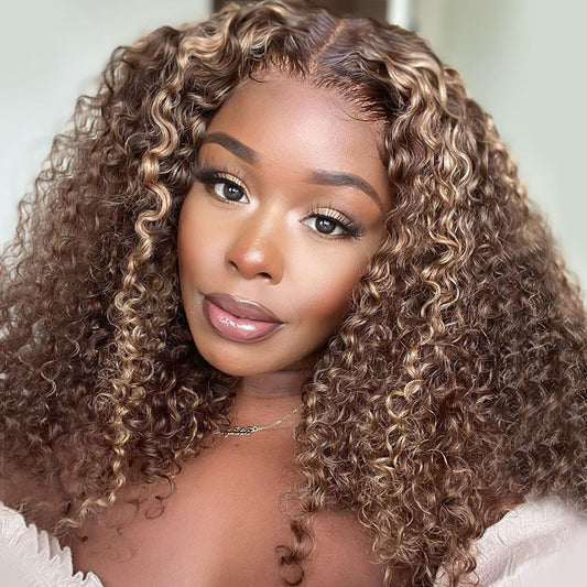 Balayage Highlight Wigs Curly Human Hair Wig With Highlights