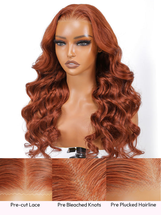 Burnt Orange Body Wave Wig Colored Human Hair Glueless Lace Wig