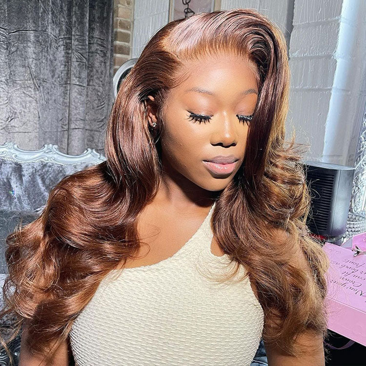 Dark Brown Human Hair Lace Front Wigs Straight Real Human Hair Wig