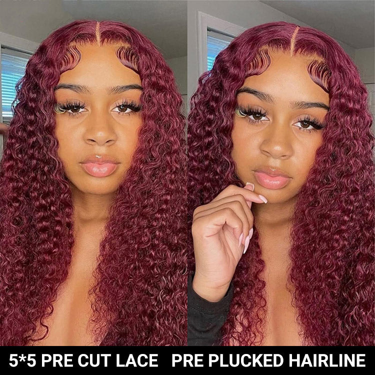 Burgundy Deep Wave Lace Front Deep Weave Hair