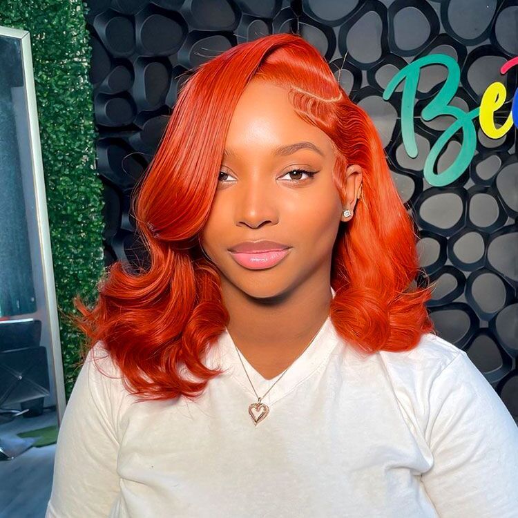 Copper Red Bob Wig Short Colored Hair 14 Inch Bob Lace Wig