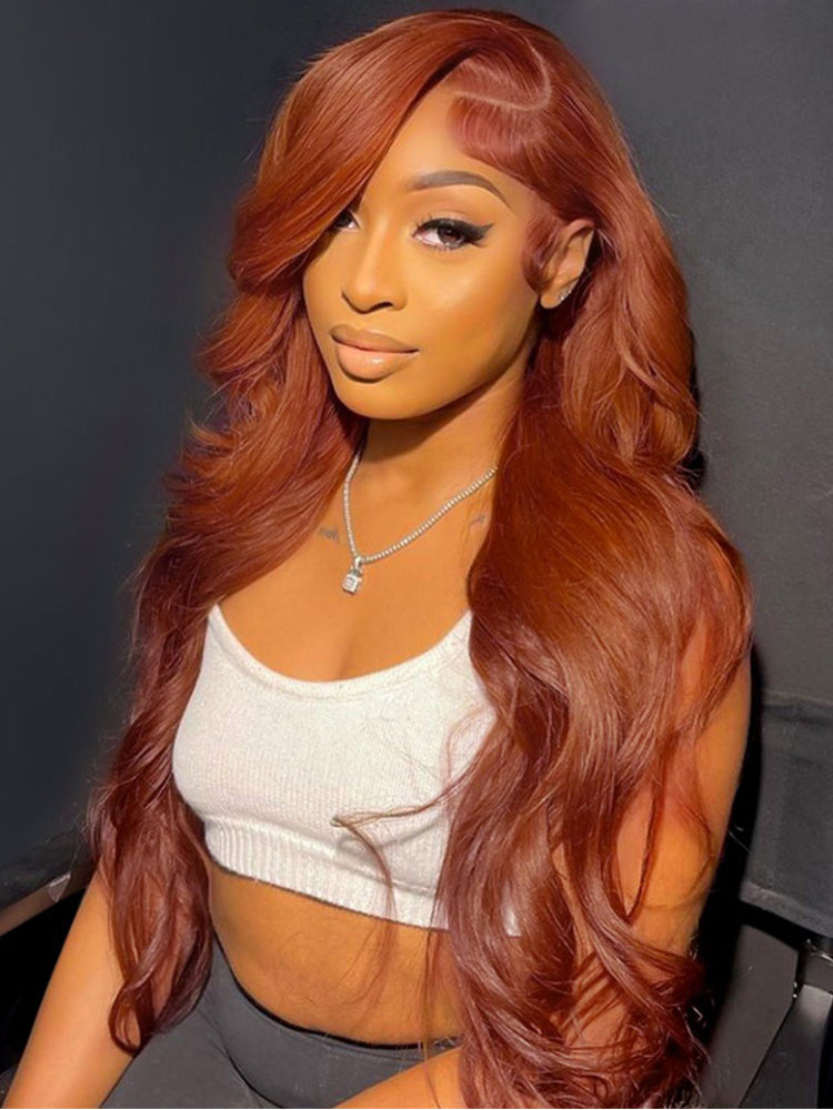 Burnt Orange Body Wave Wig Colored Human Hair Glueless Lace Wig