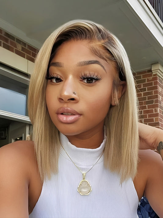 Blonde Bob With Brown Roots Blonde Ombre Bob Lace Front Wig