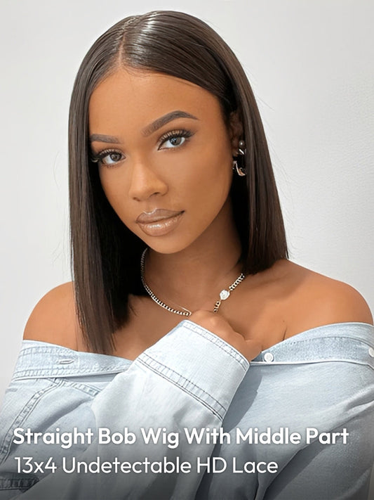 #1B Bob Wigs Middle Part HD Lace Bob Short Wig