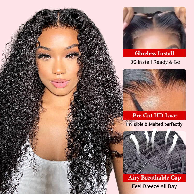 Curly Human Hair Lace Closure Air Wig With Breathable Wig Cap