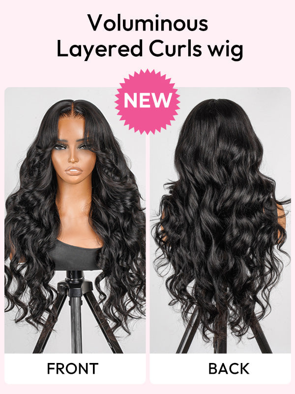 Glueless Layered Cut Ocean Wave with Curtain Bangs