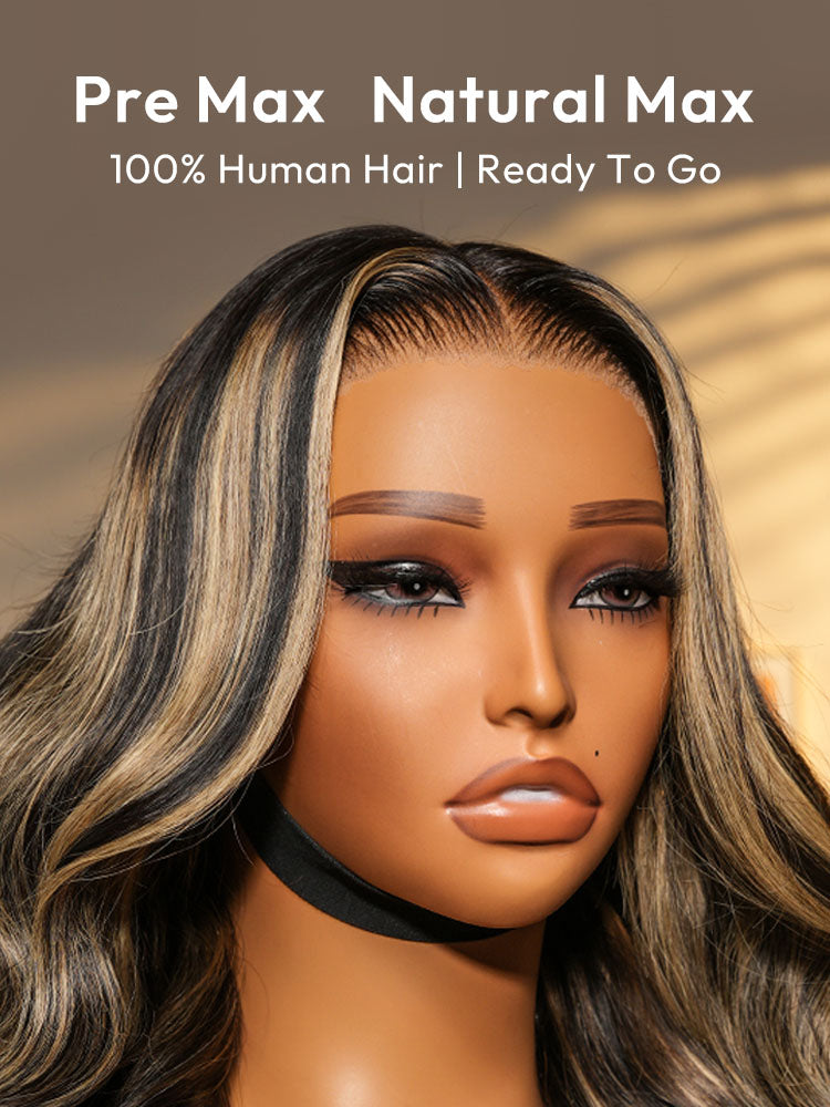 Glueless Black With Honey Blonde Highlights Body Wave Piano Colored 13*6 Lace Front Wig