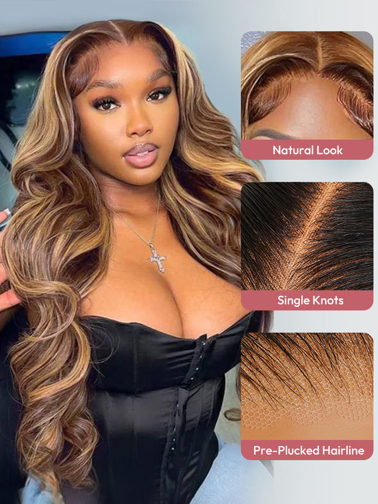 Piano Colored Body Wave 5*5 Closure Wig With Highlights