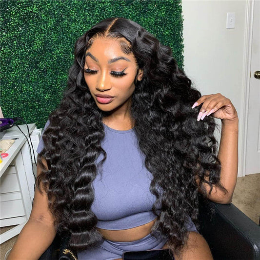 Crimped Deep Wave Human Hair Wigs 150% Density Lace Front Wig
