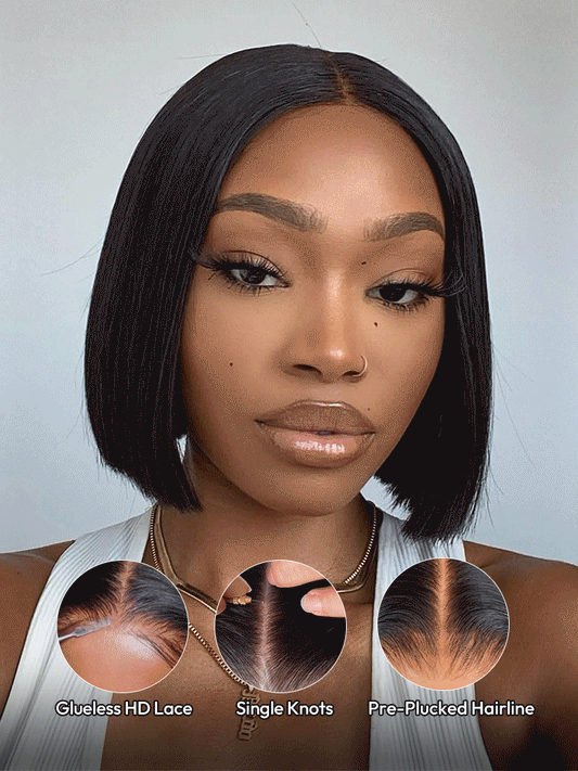 #1B Bob Wigs Middle Part HD Lace Bob Short Wig