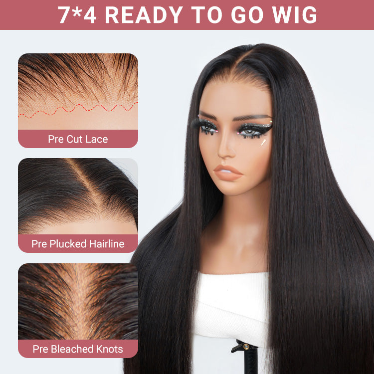 Glueless Straight Human Hair Wigs Ready To Go 4*7 Pre-cut Lace Wig