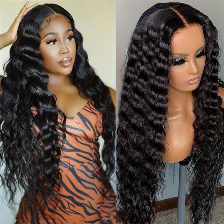 Deep Wave 13x6 Long HD Lace Front Wigs Real Hair Wigs Long Black Hair Wig