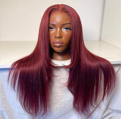 HD 5x5 closure burgundy straight frontal unit