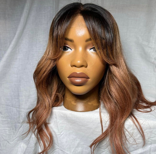 HD 5x5 closure light brown curtain bang wavy frontal