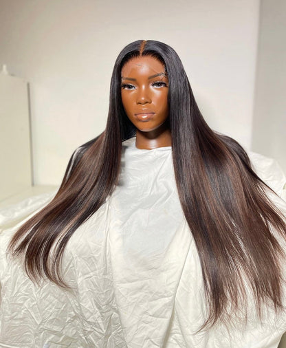 HD 5x5 closure chocolate highlight straight frontal unit