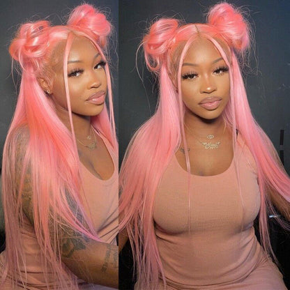 Rose Pink Natural Light Pink Straight Hair Glueless 5*5 Lace Wig