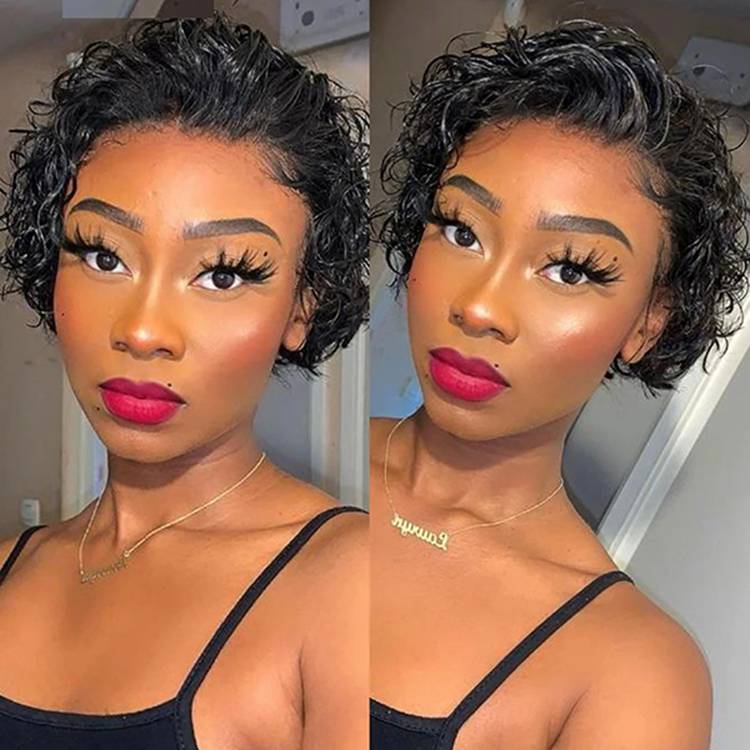 Short Curly Pixie Cut Wig Human Hair Lace Front Wigs