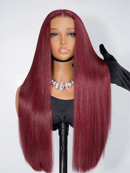 Cherry Cola Red Glueless Wig Straight and Body Wave Human Hair