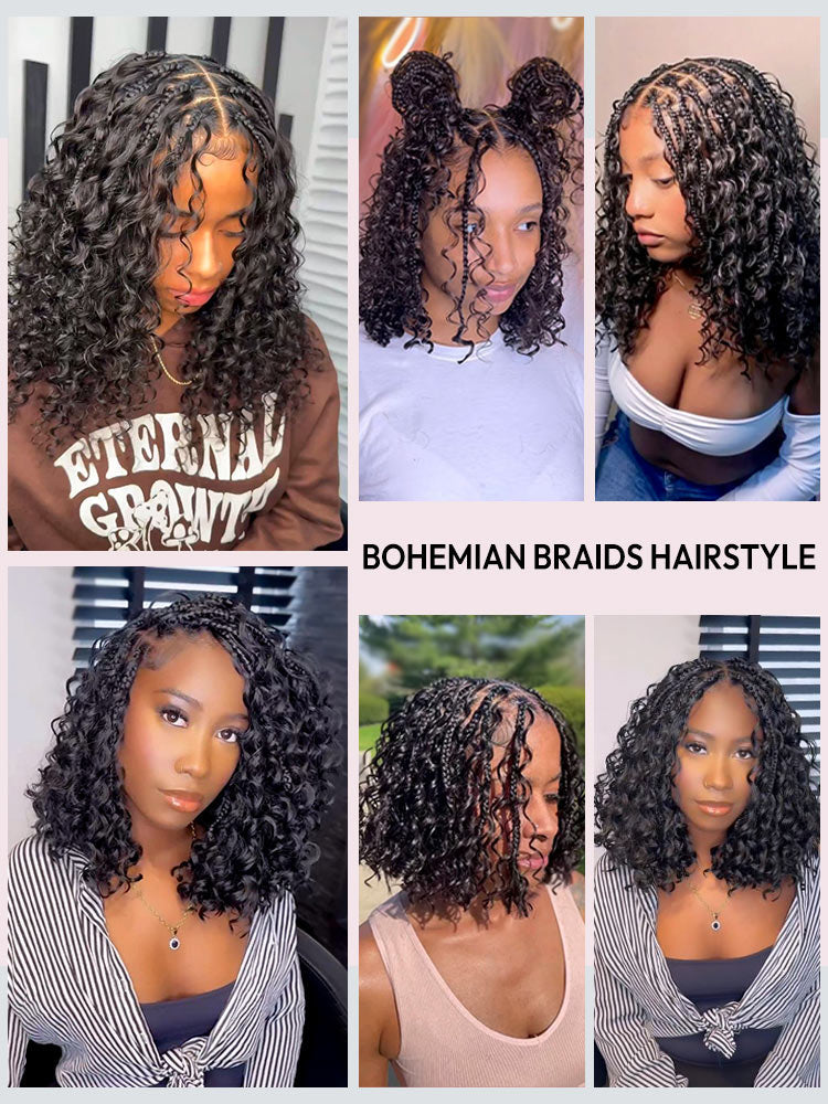 Boho Braided Wig Curly 5x5 Lace Closure Wig with Baby Hair