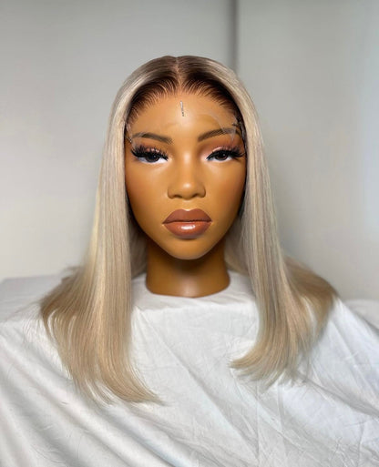 HD 5x5 closure white gold straight frontal bob