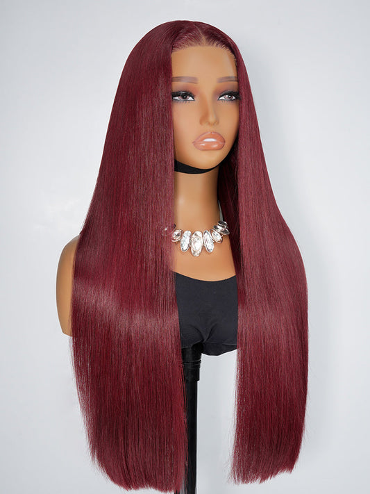 Cherry Cola Red Glueless Wig Straight and Body Wave Human Hair