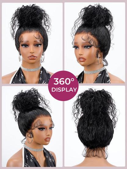 Glueless Invisi-Drawstring Flexible Fit 360 Lace Frontal Wigs Water Wave Wigs With Bleached Knots