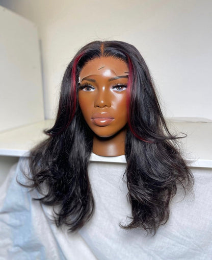 HD 5x5 closure pink highlights kinky wavy frontal unit