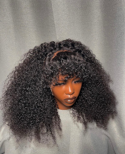 HD 13x4 natural black kinky curly fringe frontal unit